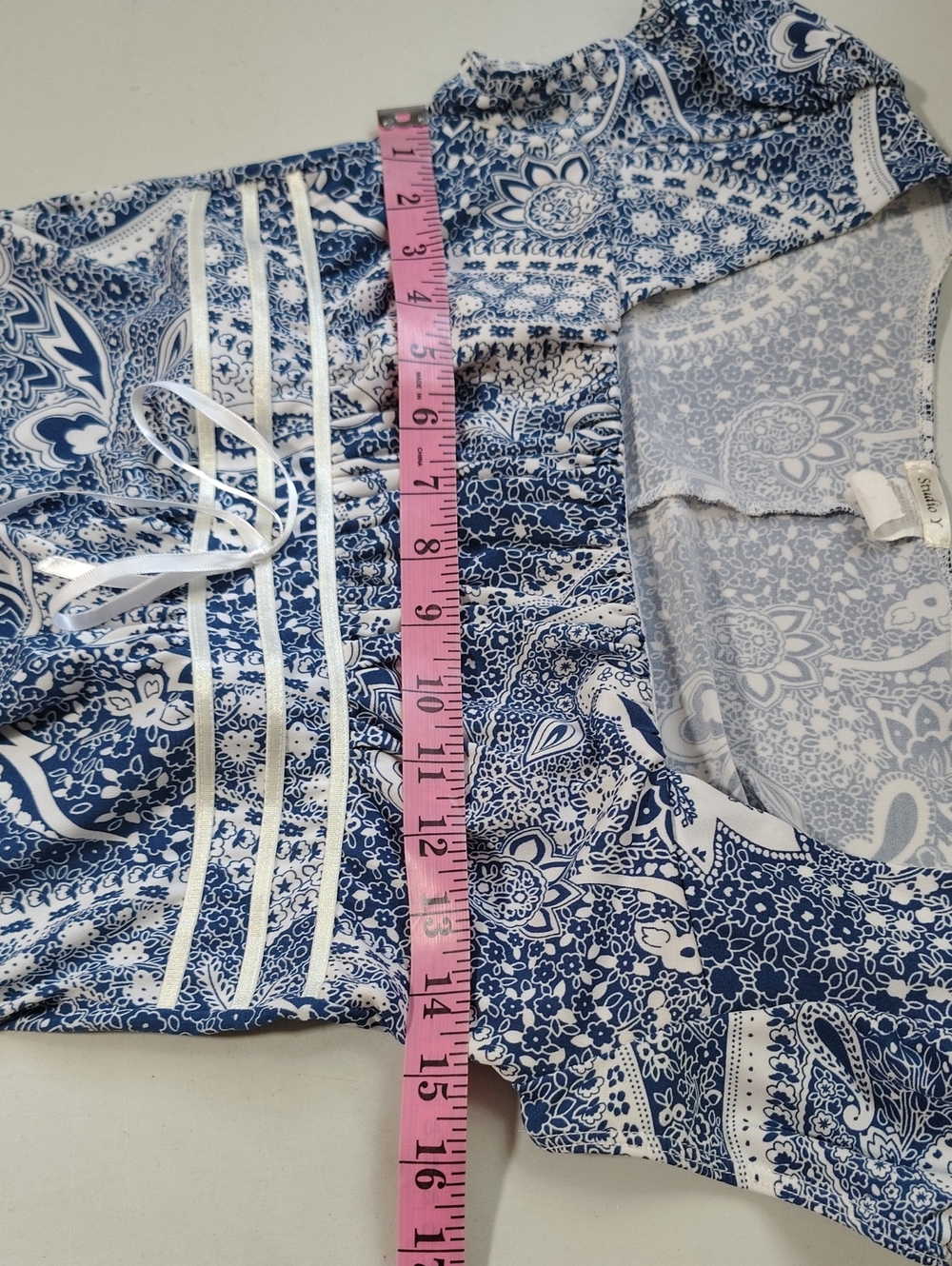 Vintage Studio Y Babydoll Square Neck Tunic Top Size S Y2K 90s Blue White Boho - Picture 10 of 15